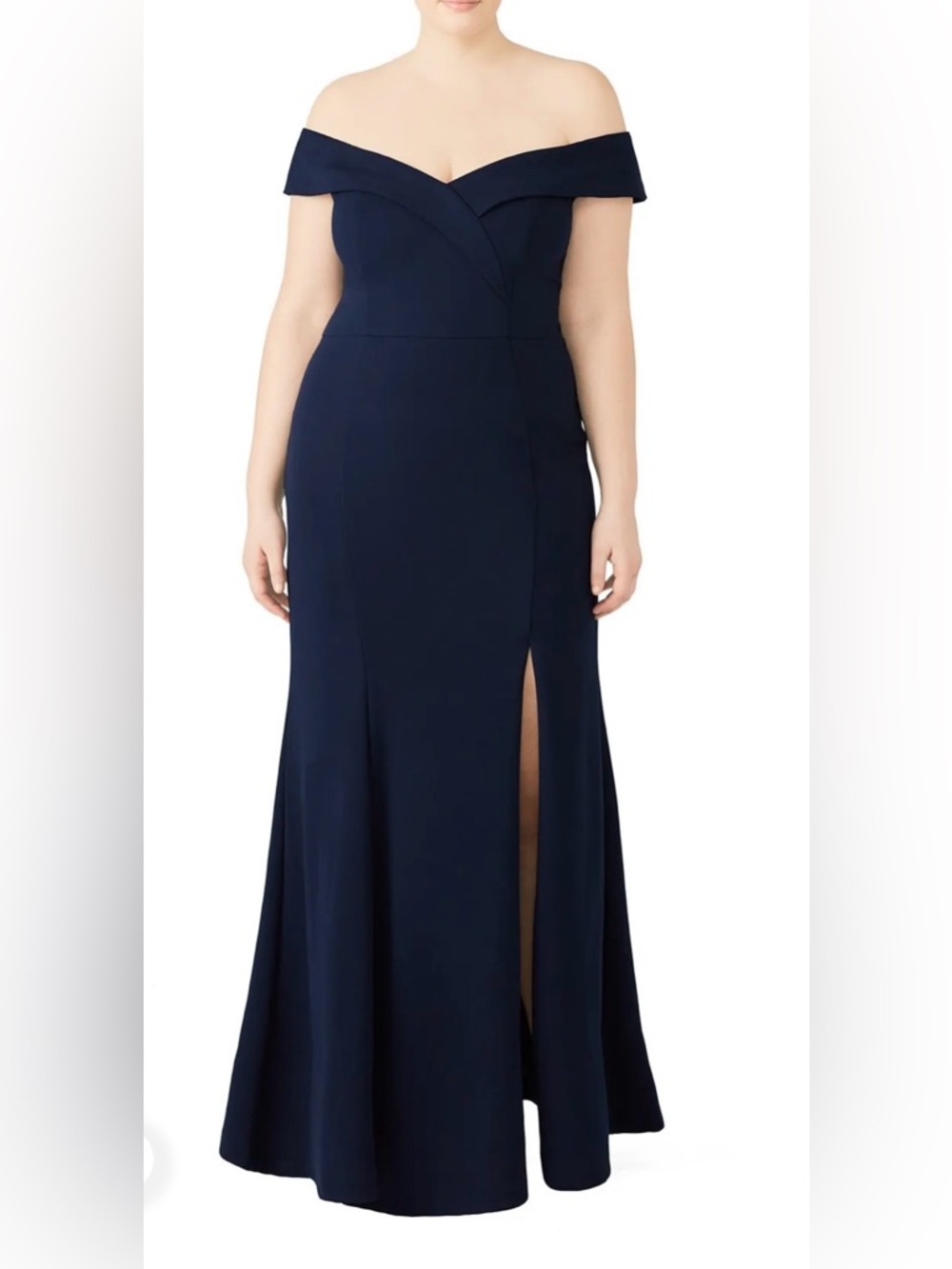 Navy Maxi Cocktail dress with Side Slit formal wide V neck mermaid cut Ball gown